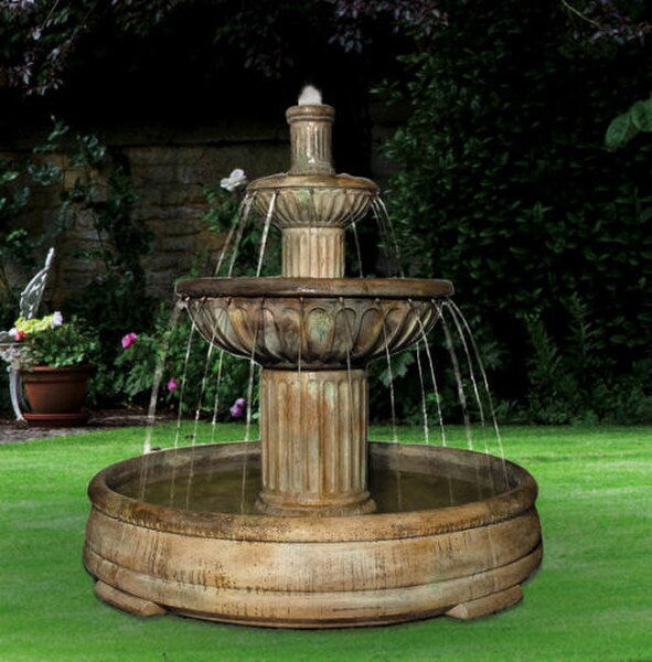 Fluted Fountain in Grand Pool Estate Sized Spouting Water Cement