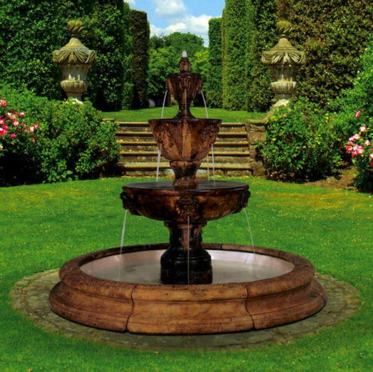 Leonesco Lion Fountain Three Tier In Toscana Pool Fiberglass Large