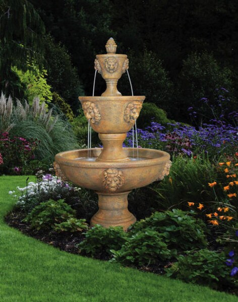 Leonesco Lion Fountain Three Tier Large Cement Garden Decor