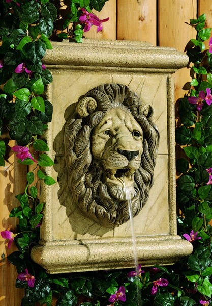 Lion Wall Plaque Piped Water Feature Spouts a Stream of Water