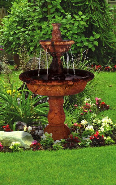 Tazza Two Tiered Cement Garden Fountain Spouting Decorative Statuary