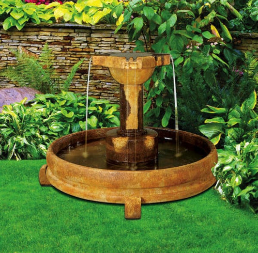 Overflowing Cross Garden Fountain Heavy Duty Cast Stone Decor