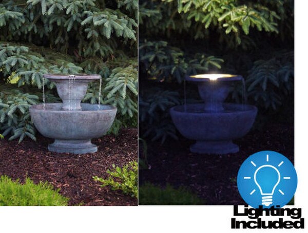 Alfresco Oval Garden Fountain with Light Made of Heavy Cast Stone