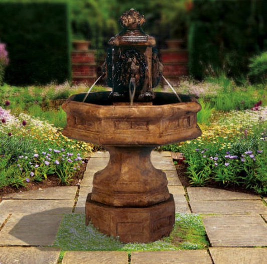 Classic Lion Garden Fountain Cement Decor by Henri Studios