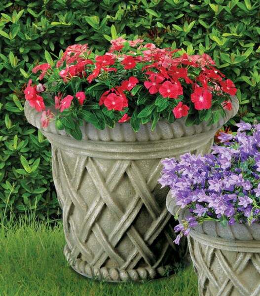 cast stone pot planter Tudor Weave Planter Large Cast Stone 18"