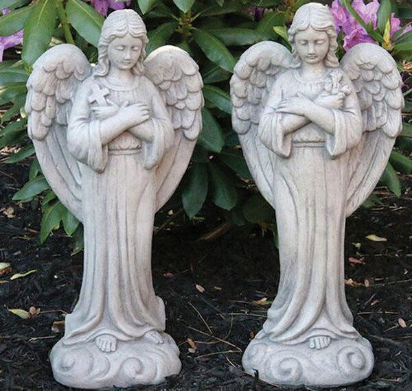 Angel Set holding Crosses Garden Sculptures Memorial Statues Catholic