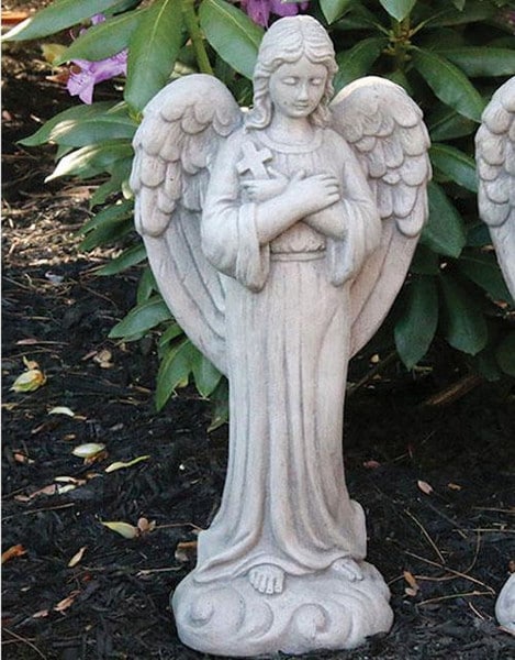 Ava Angel with Statue with Cross Spiritual Reflection Cement Sculptures