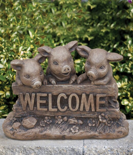 Pigs Welcome Garden Sculpture Massarelli Cement Statuary Art