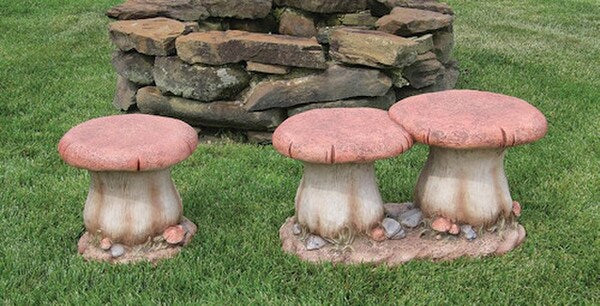 Mushroom Seating and Double Mushroom Stool Garden Bench Set Two