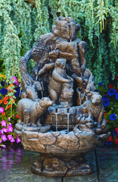Wildlife Bear Fountain by water spillway
