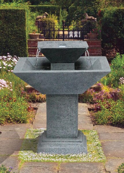 Belize Quad Fountain Square with Light Modernist Cement Water Flow