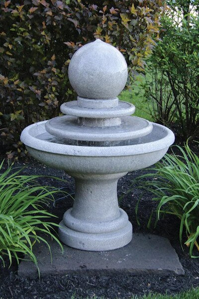 Gozo Sphere Two-Tier Fountain on Pedestal Cement Garden Massarelli