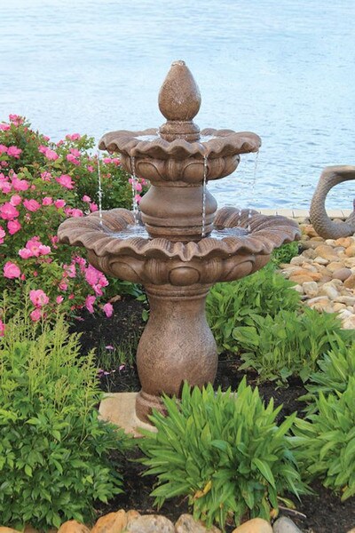 Cement Two Tier Scallop Garden Fountain Stone Material Egg and Dart