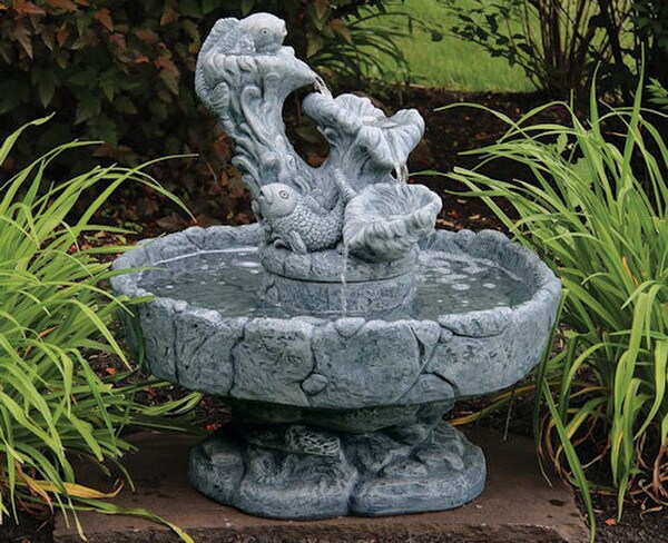 Koi Fish fountain spouting water three tier Massarelli Statuary cement