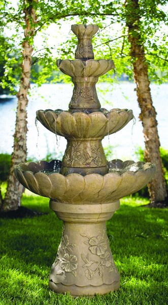 Four Tier Hummingbird Garden Fountain Tall Cement Massarelli Statuary