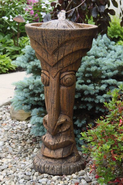 Tiki Sculptural Head Fountain Lighted Dramtic Exotic Statuary Garden