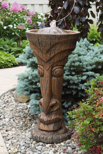 Polynesian Tiki Sculptural Head Fountain Lighted Cement Exotic Statuary Garden