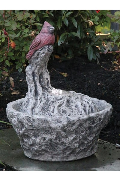 Cardinal Bird Fountainette Sculpture Red lighted small Stone Cement
