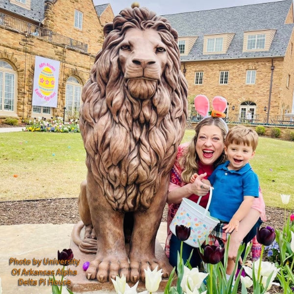 Large Regal Lion Garden Cement Statue mascot at University Sculpture