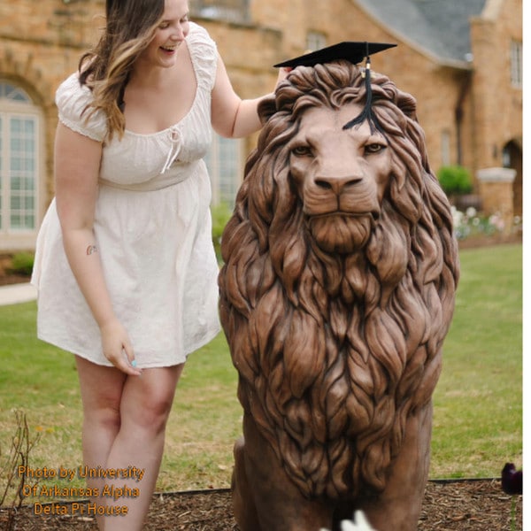 Large Regal Lion Garden Cement Statue with Graduation Photo opts