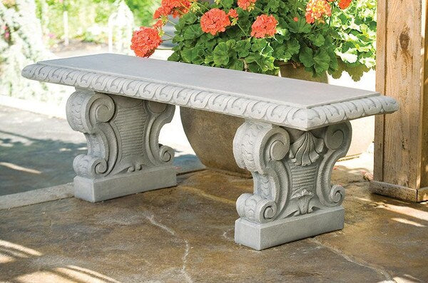 Stone Verona straight cement bench sits two bases park European homes