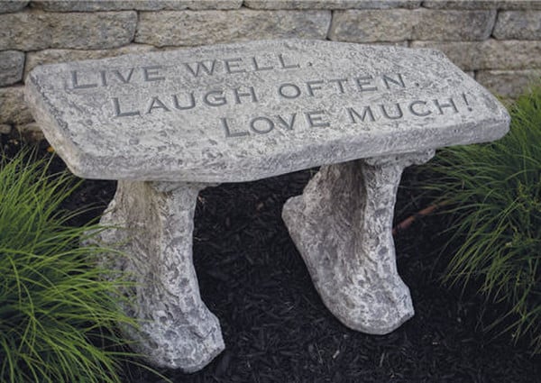 Garden Cement Bench Live Well. Laugh Often. Love Too Much Statue