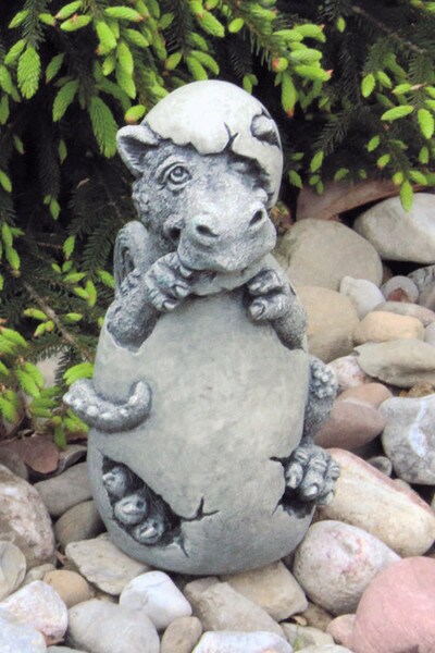 Little Dragon Hatching Perky Statue Baby Egg Statuary Cement