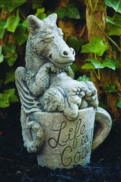 Mohana Dragon Statue Life is Good Sitting in Coffee Cup