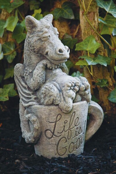 Dragon Sleeping in a coffee mug cup inscribed with Life is Good