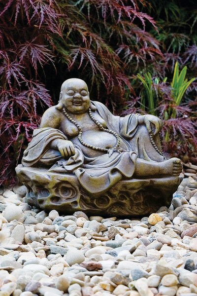 Asian Cast Stone Sitting Hotei Garden Statue Decorative Outdoor