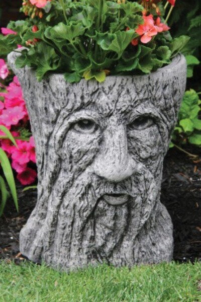 Tree Stump Woodland Face Planter Cement Old Man Vase Urn Sculptural