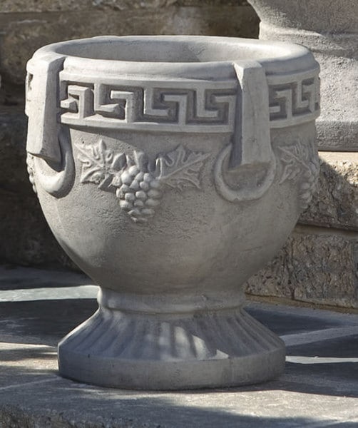 Cement Grecian Greek Design Grapes Leaf Key Outdoor Planter Vase