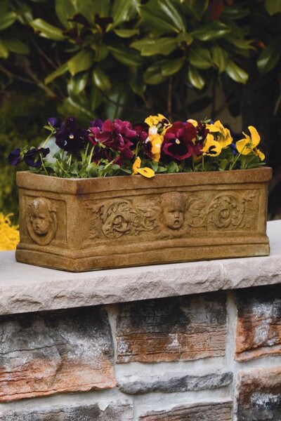 Angel Planter Rectangle Box Large Cement Cherub high relief Putti Face