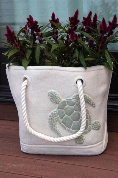 Sea Turtle Tote Garden Planter Tortoise Cement Pot Vase Stone Decorative