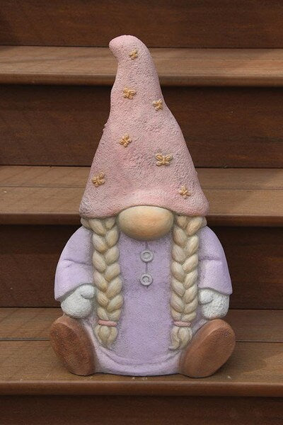 Butterfly Garden Gnome-Girl Statue Braided Hair Butterflies sculptures