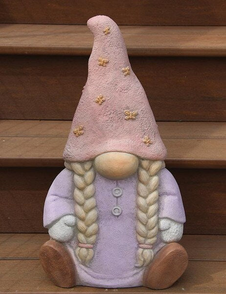Butterfly Garden Gnome-Girl Cement Statue Outdoor Statuary Unique