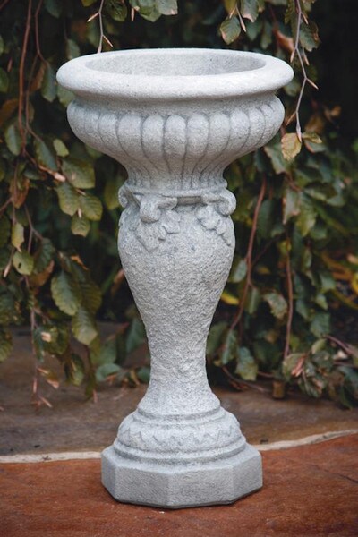 Concrete Fluted urn planter with drain hole - Stands 26 inches tall