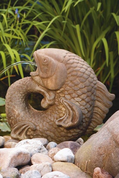 Curling Carp Plumbed Water Feature Sculpture Piped Statuary Massarelli