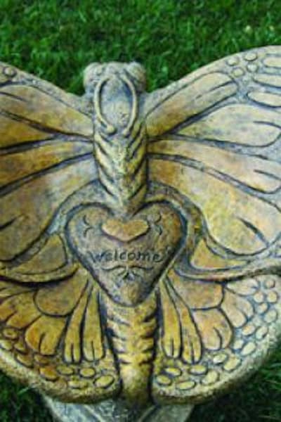 Butterfly Bird Bath Garden Sculpture Welcome Cement Shaperd flying