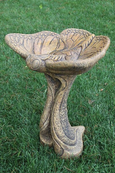 Butterfly Bird Bath Garden Sculpture Concrete Artisans Massarelli