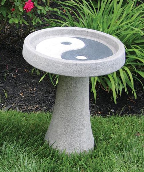 Yin Yang Garden Bird Bath Cast Stone adorned with a special finish