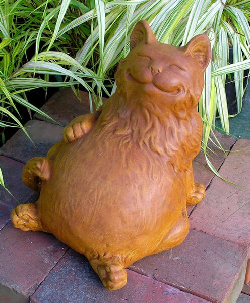 Cute Fat Cat Relaxing Statue Center Piece Sale Garden Statuary Happy