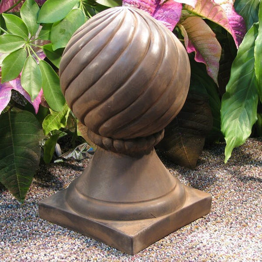 Stone Finials for Sale - Spiral Ball Cement Finial - Dark Walnut Color