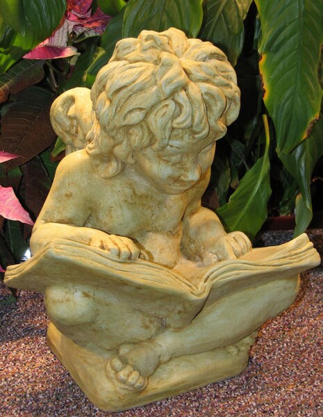 Cherub with book reading statue memorial