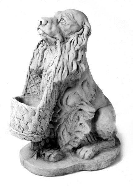 Concrete Puppy Urn - Spaniel Dog Statue With Basket Planter
