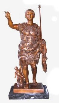 Caesar Augustus of Prima Porta Bronze Statue mounted on museum marble base