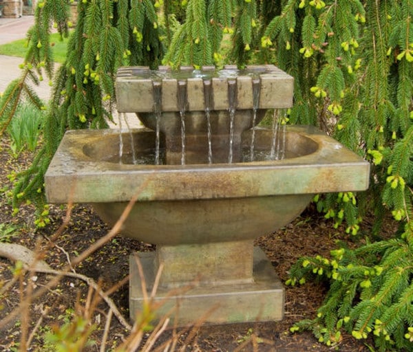 Chateau Garden Fountain Cast Stone with Light French Modern Art