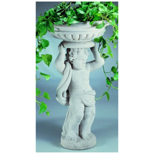 Cherub Planter Two Piece Sculptural Set Boy Holding Pot Basin Art