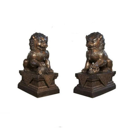 Chinese Lions Foo Dogs Bronze Pair Statues 41" H