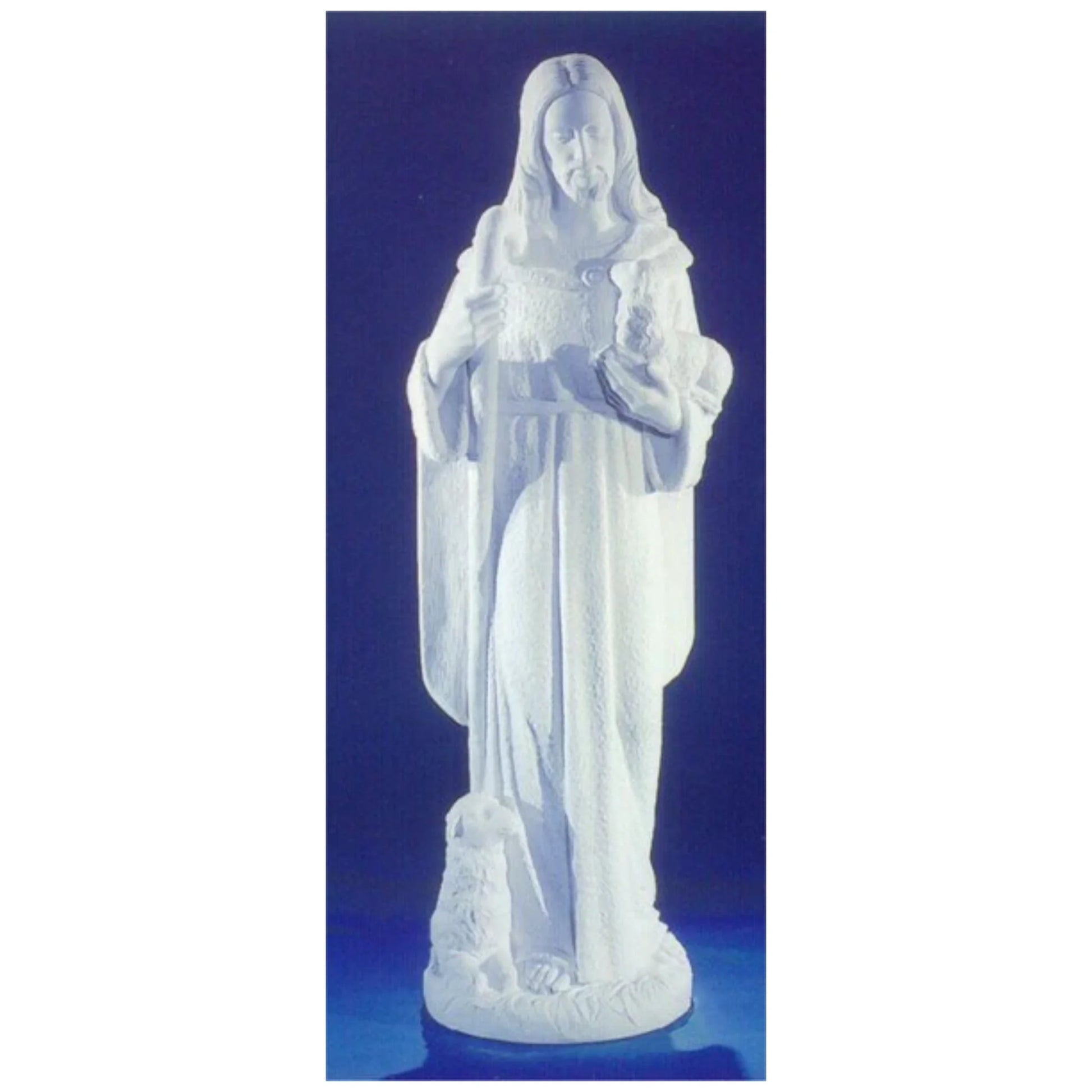 25-inch Italian marble Christ the Good Shepherd statue, perfect for devotional gardens, church displays, or spiritual home décor
